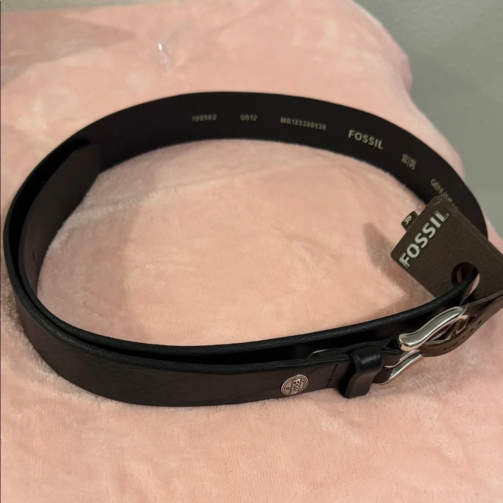 Fossil Dark Leather Belt with Silver Buckle